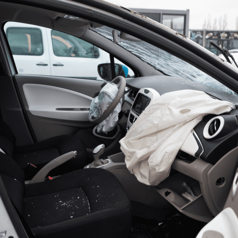 En la imagen se observa un auto luego de un choque, con la bolsa de aire desinflada