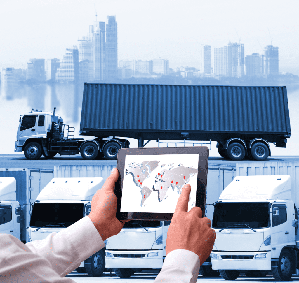 En la imagen se muestran camiones en la cadena de suministro
