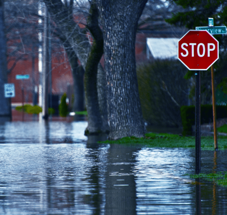 En la imagen se muestra una avenidad inundada