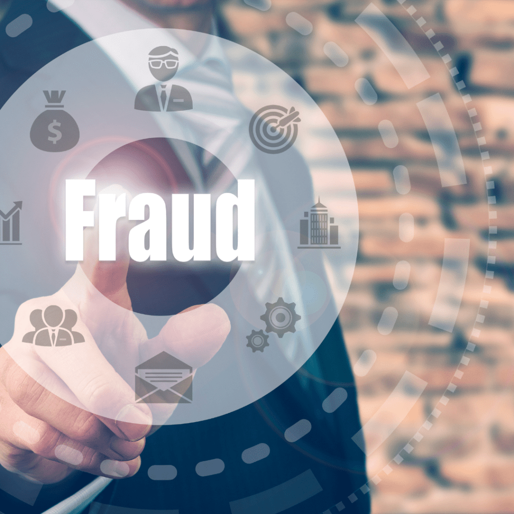En la foto se representa con íconos la situación de un fraude.