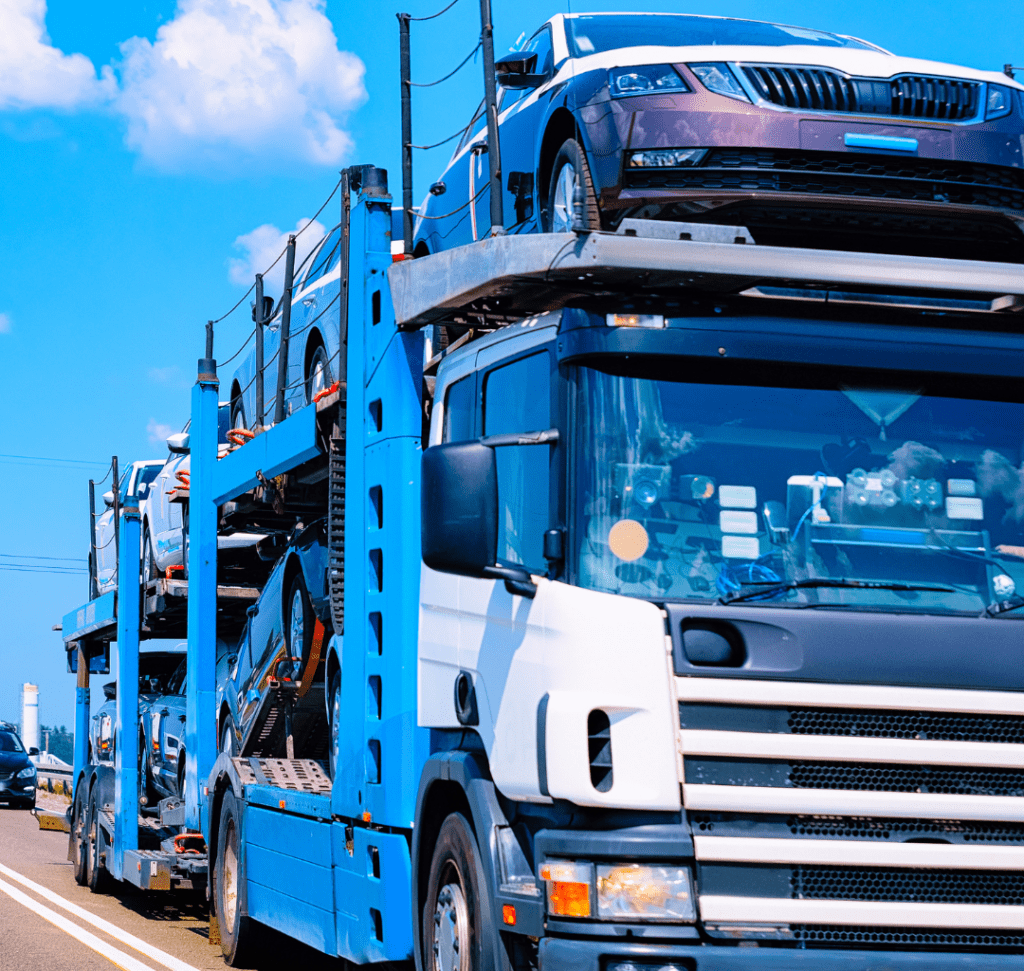 En la imagen se muestra un camión transportando automóviles