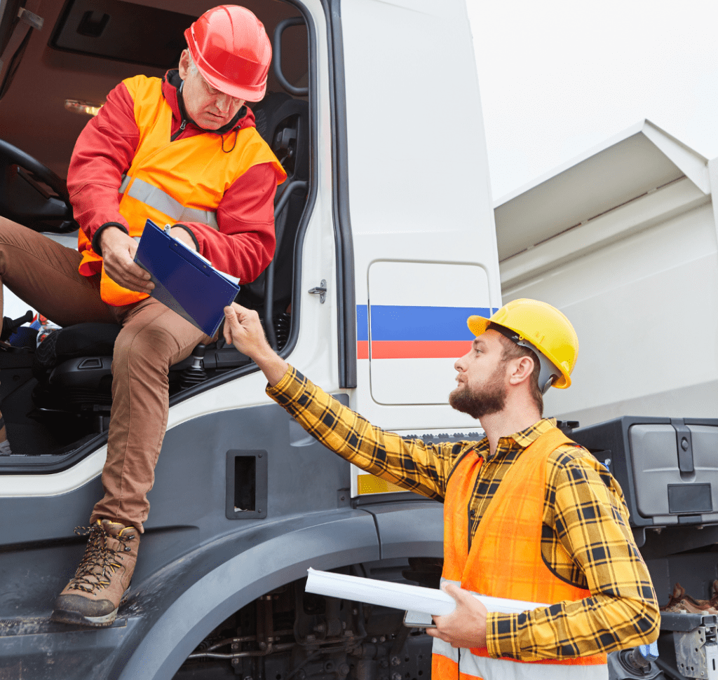 En la imagen se muestran dos camioneros