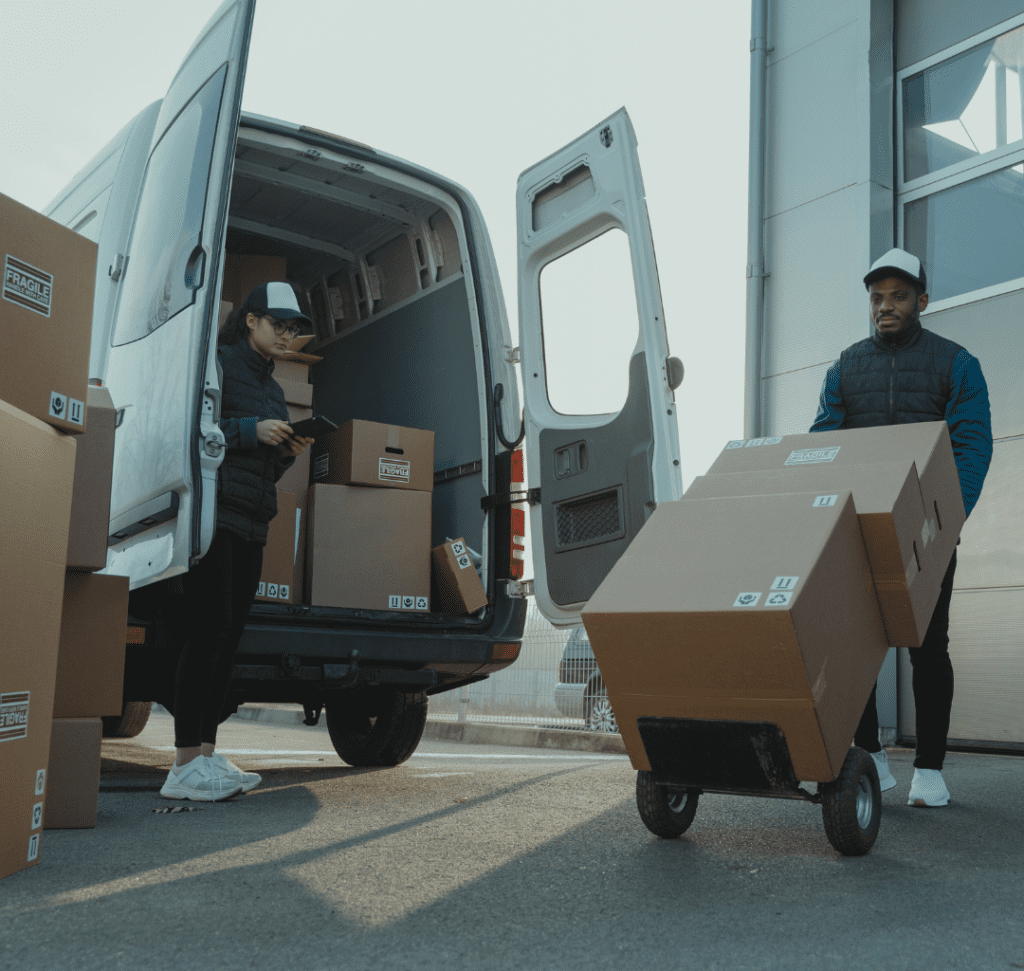 En la imagen se muestran dos conductores con cargamento de un camión