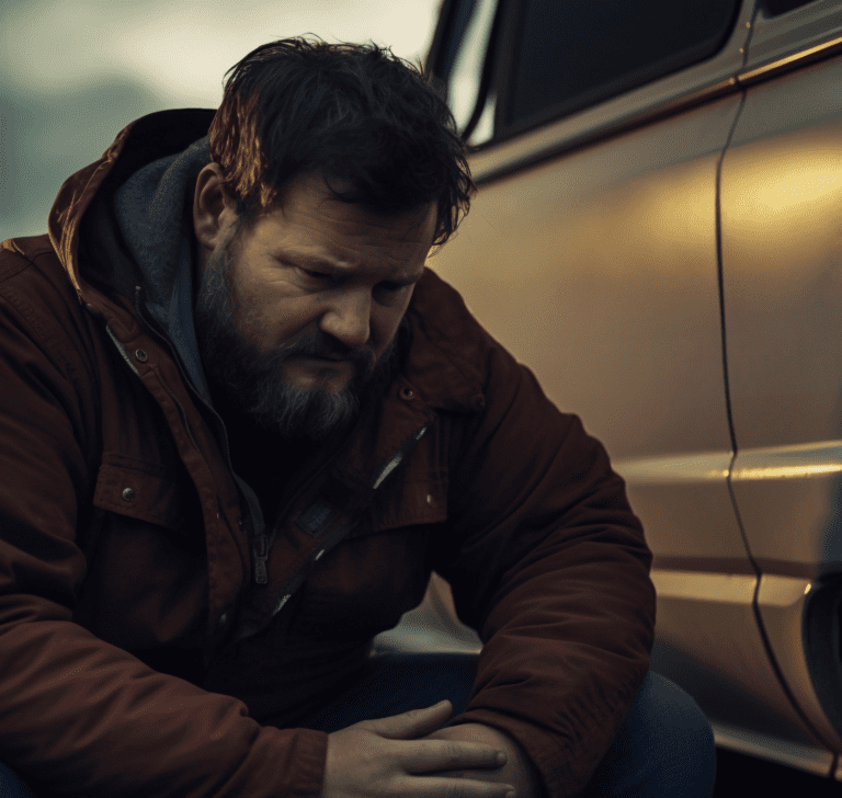 En la imagen se muestra un camionero preocupado