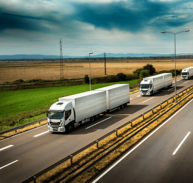 En la imagen se muestran camiones eléctricos