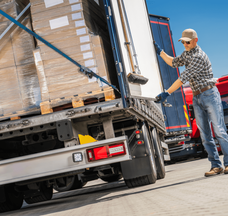 En la imagen se muestra un camionero cargando un camión