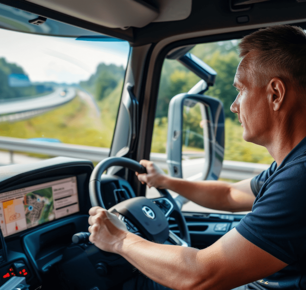 En la imagen se muestra un camionero conduciendo seguro