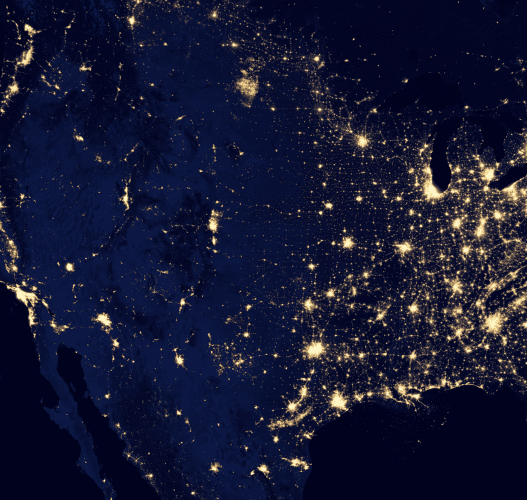 En la imagen se muestra Estados Unidos con luces