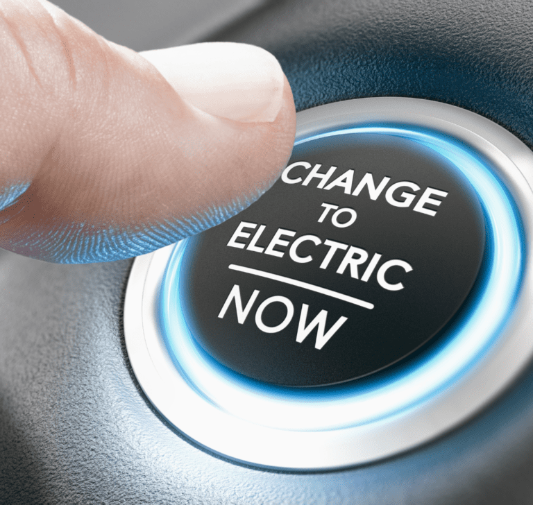 En la imagen se muestra un botón que se lee "Cambiar a eléctrico ahora"