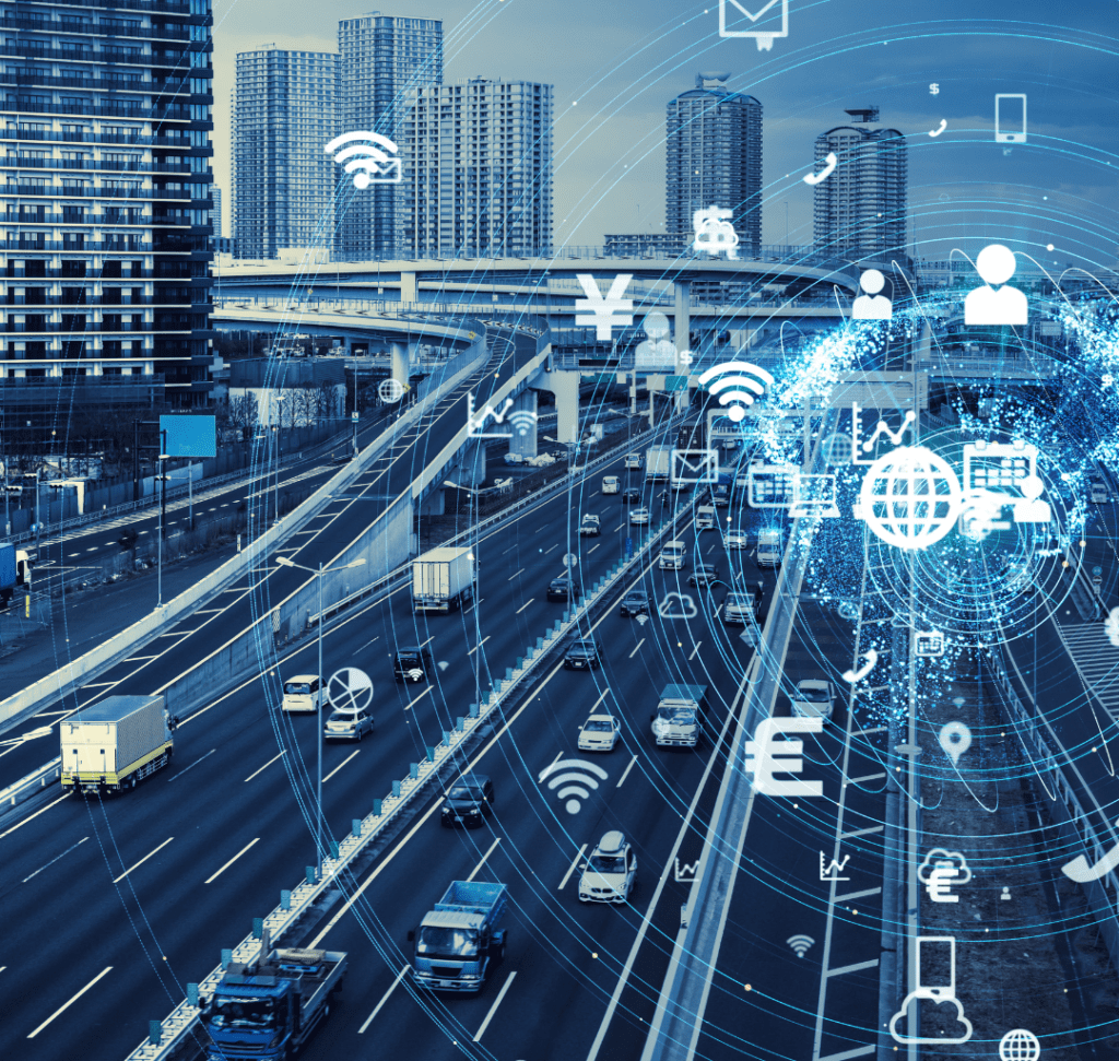 En la imagen se muestra un carretera con signos de conectividad