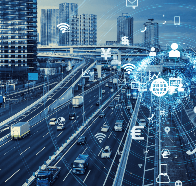 En la imagen se muestra un carretera con signos de conectividad