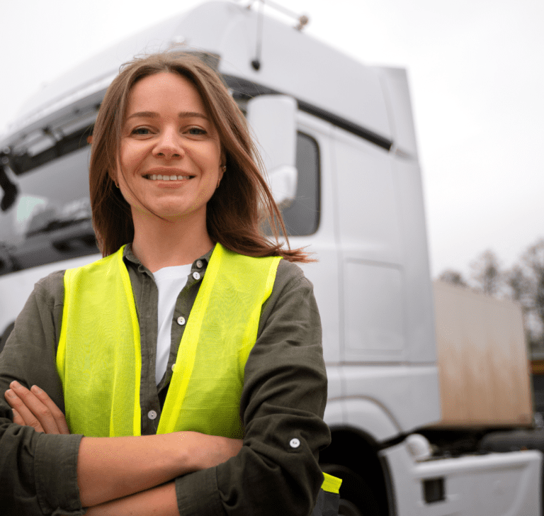 En la imagen se muestra un camionero feliz