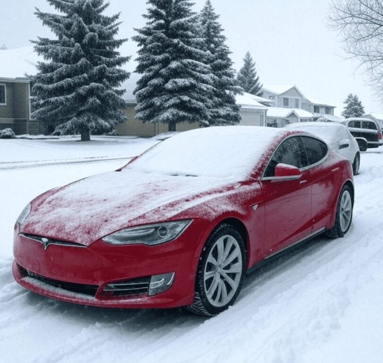 En la imagen se muestra un vehículo eléctrico en la nieve