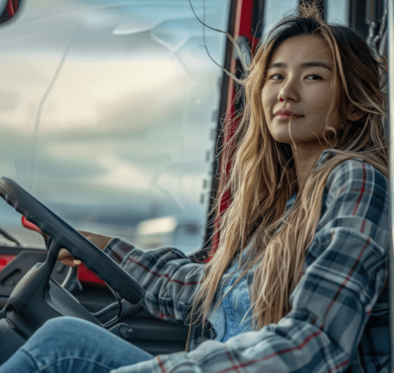 En la imagen se muestra un conductor de camión joven