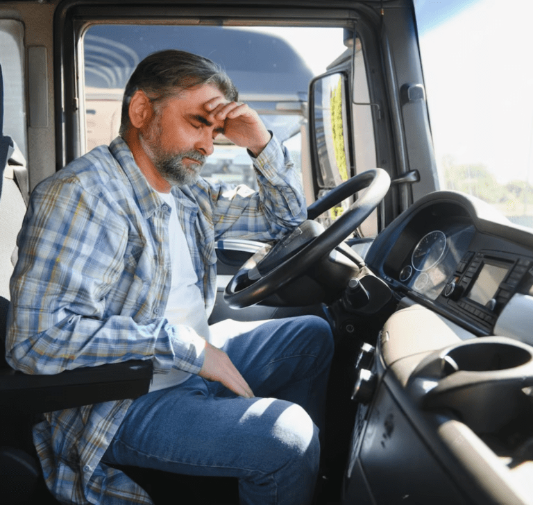 En la imagen se muestra un camionero estresado