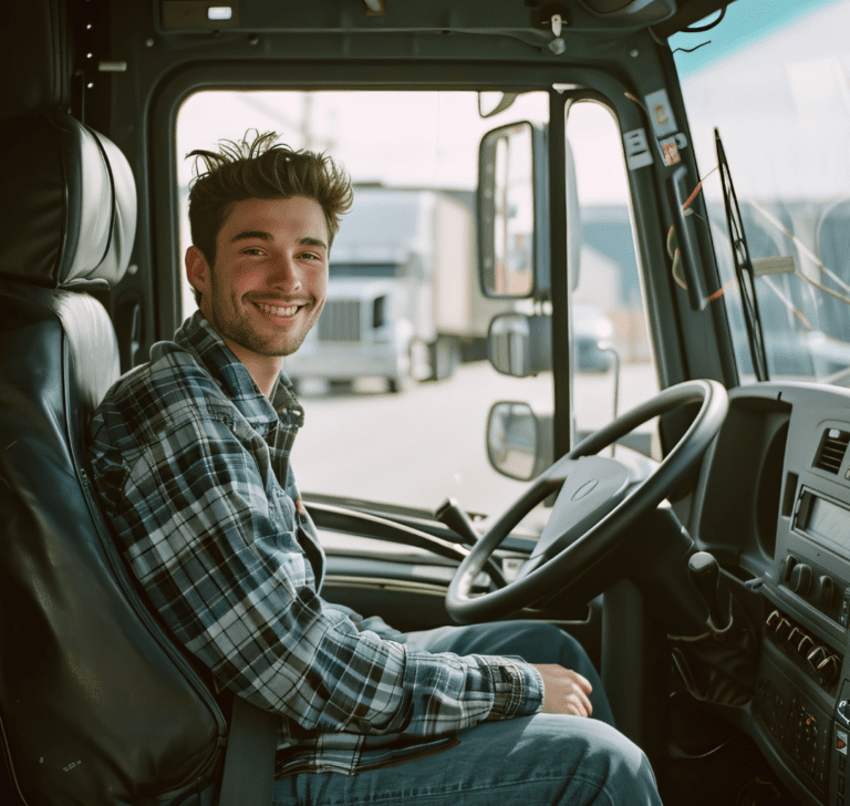 En la imagen se muestra un conductor de camión joven