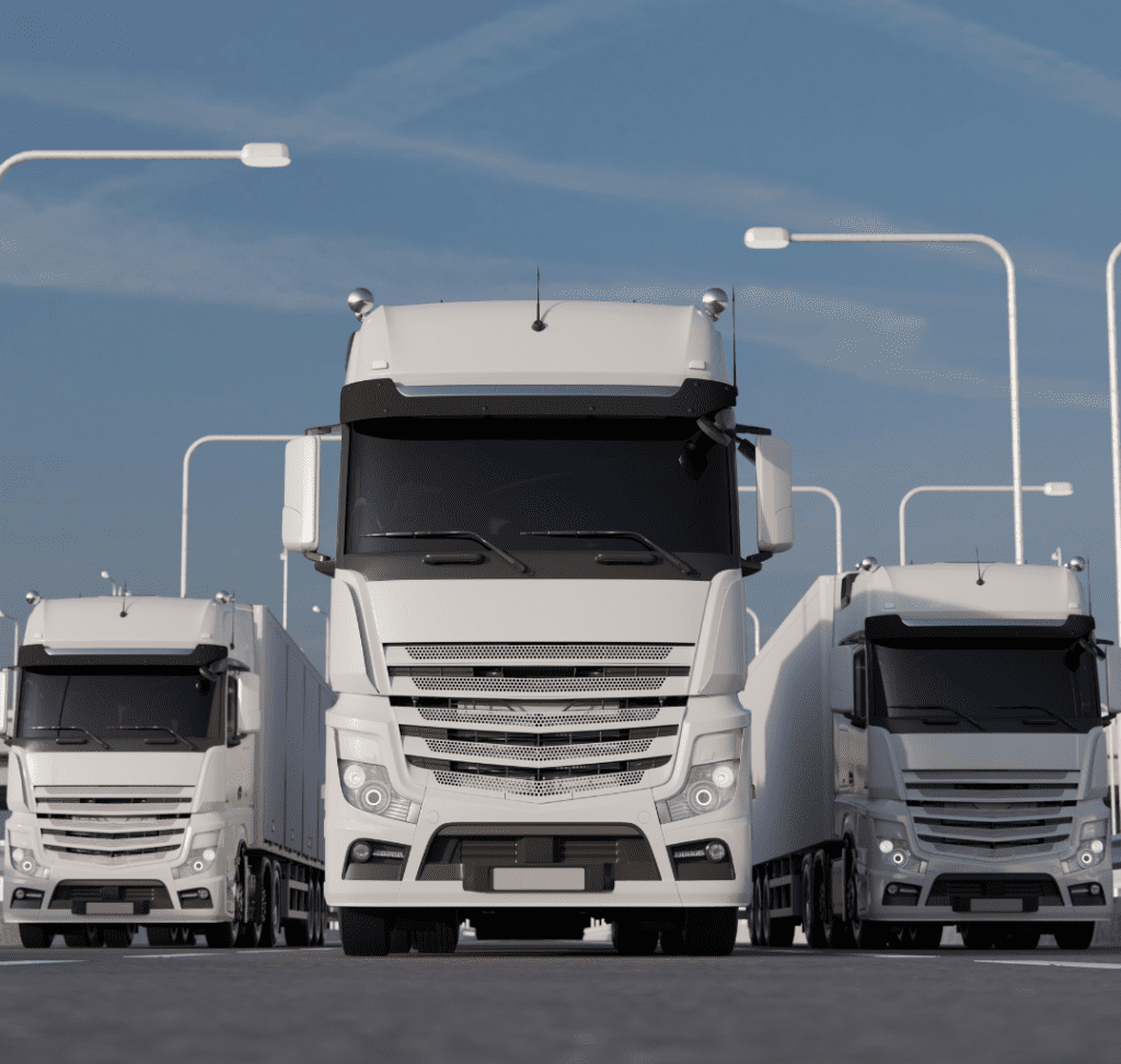 En la imagen se muestran camiones eléctricos