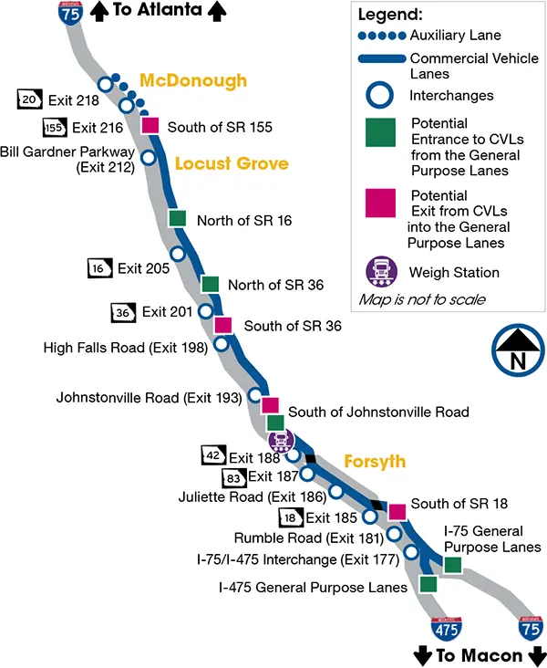 Exclusivo para camiones: Georgia planea habilitar carriles para vehículos comerciales en la I-75